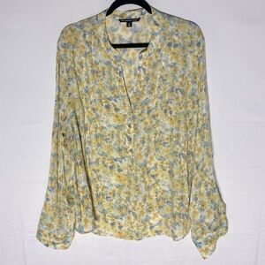 Zac & Rachel Woman Yellow Blue Floral Long Sleeve Blouse 3X